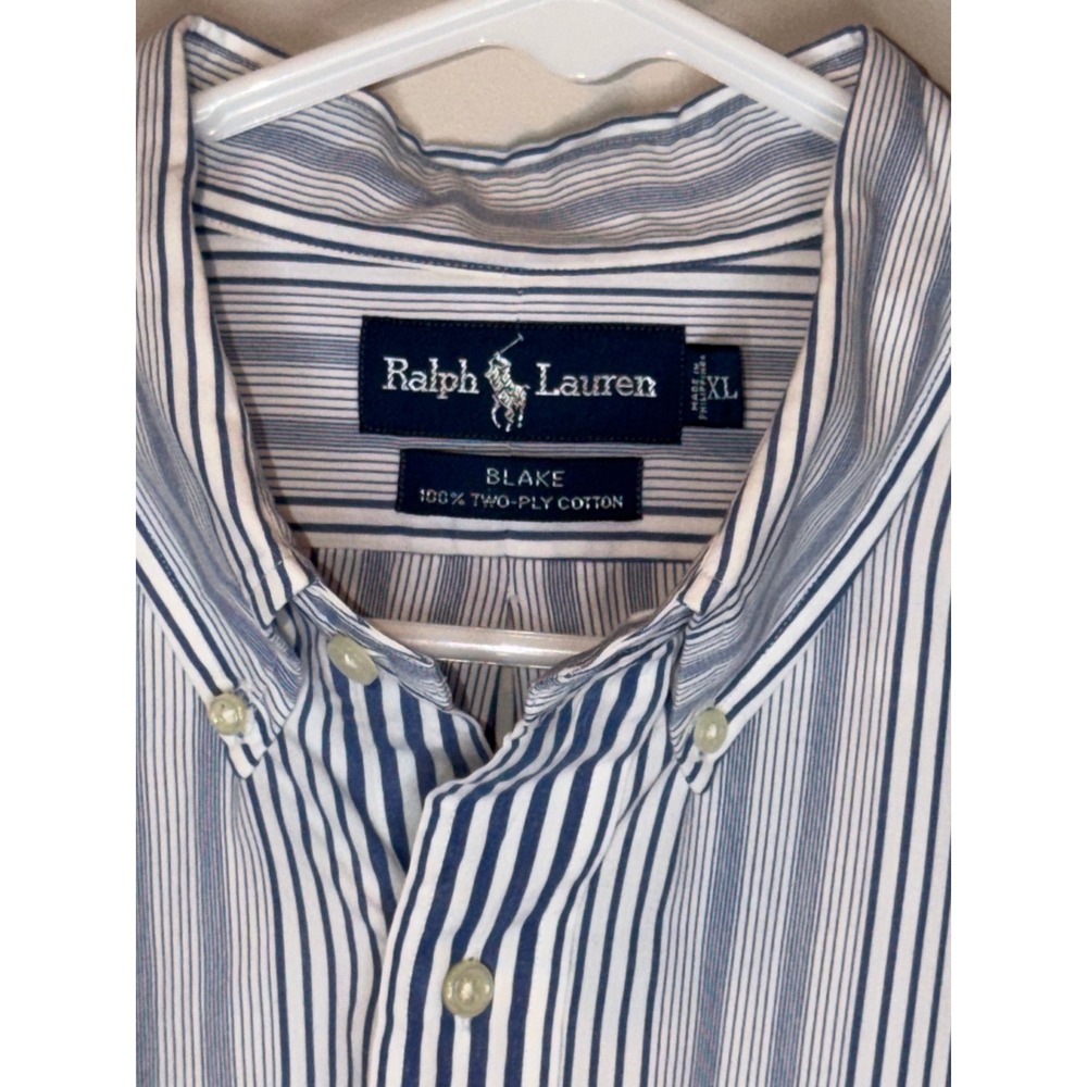 Ralph Lauren Blake XL Blue White Stripe Button Down Shirt Classic Cotton - Picture 4 of 7